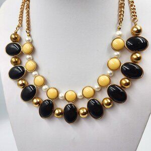 Black, Gold, Pearl Statement Necklace